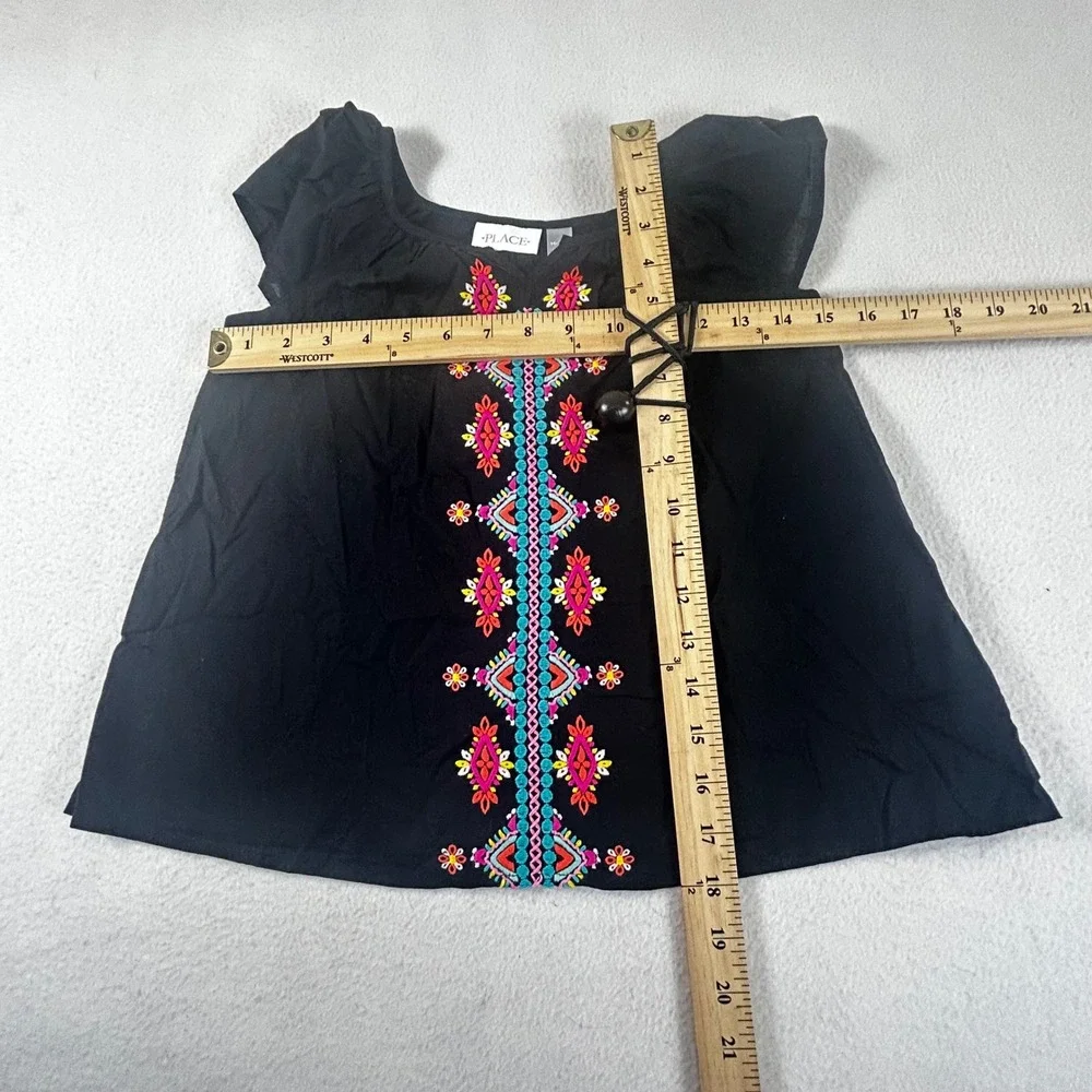 The Childrens Place‎ Embroidered Top Girls M 7/8 Black Boho Summer Blouse